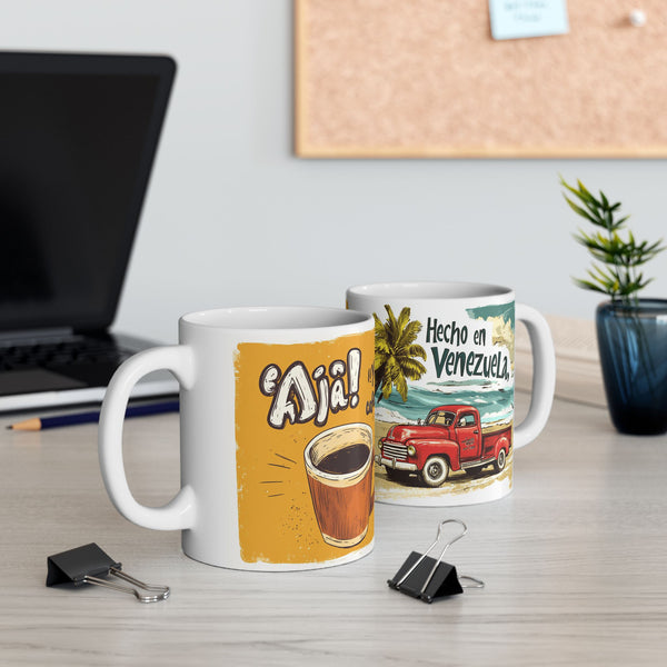 Taza Vintage Tropical – "Ajá ¿y el cafesito?" / "Hecho en Venezuela"