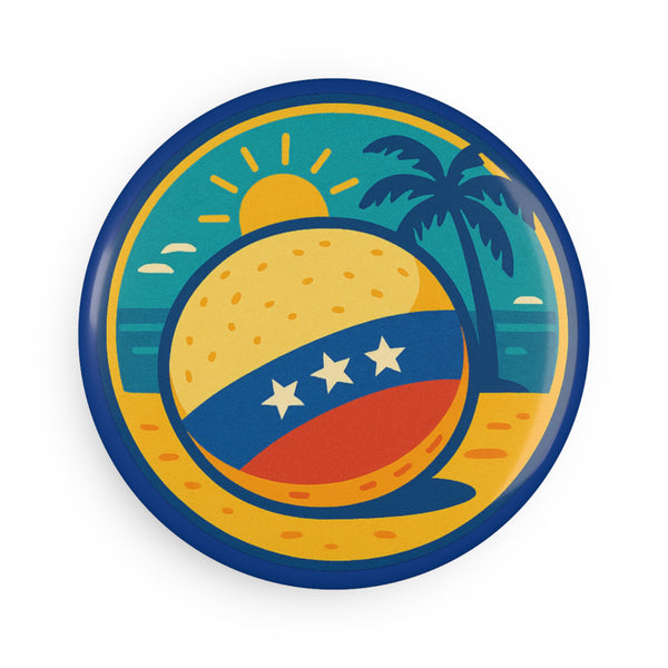 Imán de playa con atardecer venezolano - Botón decorativo redondo (1 y 10 piezas)