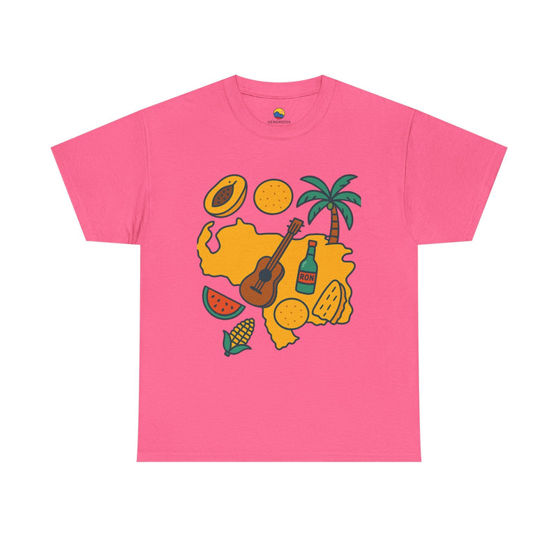Franela Unisex “Tropical Vibes” – Estilo Retro Isla con Iconos Criollos - Venemoda