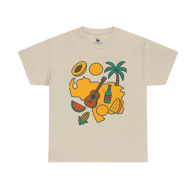 Franela Unisex “Tropical Vibes” – Estilo Retro Isla con Iconos Criollos - Venemoda