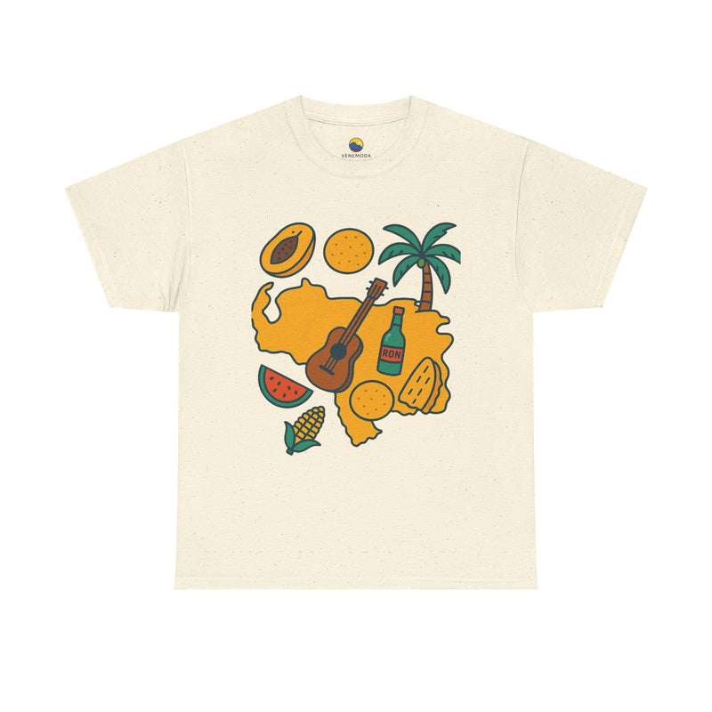 Franela Unisex “Tropical Vibes” – Estilo Retro Isla con Iconos Criollos - Venemoda